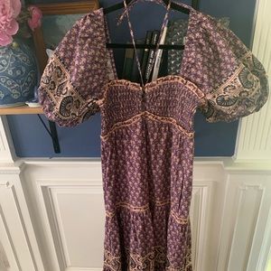 Sea puff Jasper sleeve tiered midi dress